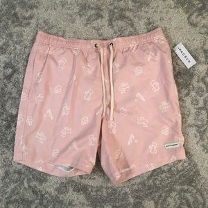Men’s Board Shorts-Pink With White Cactus Design
